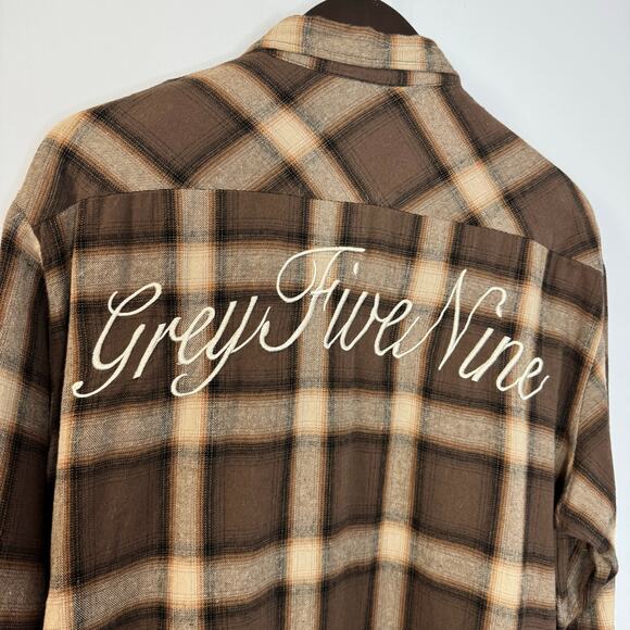 G59 Records g59 Zip up Embroidered Flannel Brown Shirt Grunge Men's L - Picture 9 of 12